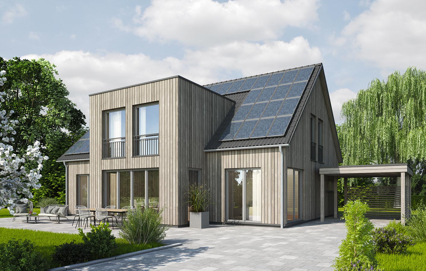Moderne Fassadengestaltung mit Faserzement-Fassaden: für moderne Baustile modernes Haus mit einer Faserzement-Fassade