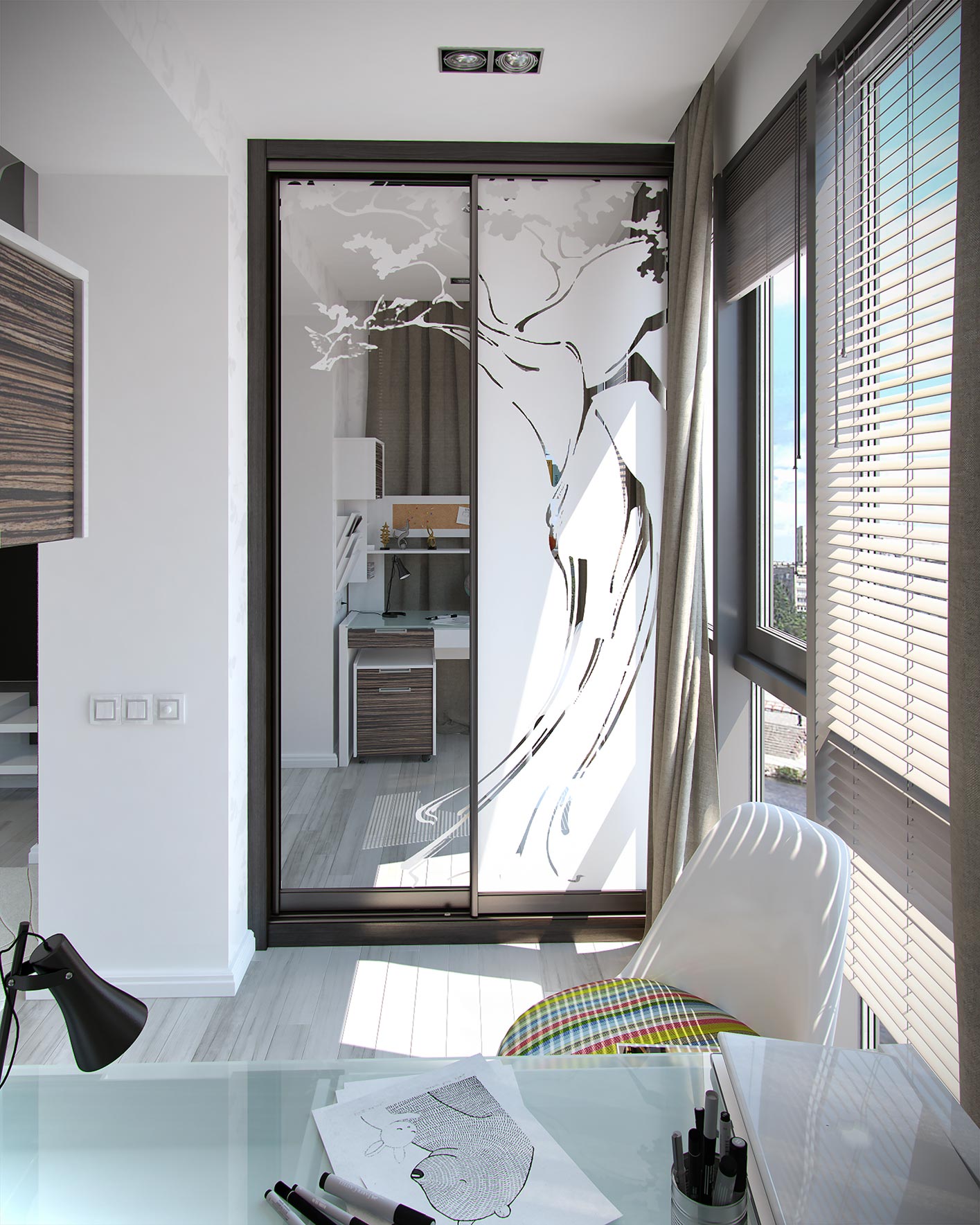 Moderne Glastüren für helle freundliche Räume Kinderzimmer mit Ornament an Glastür